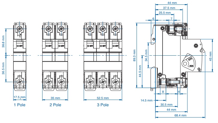Mechanical Drawing - Altech UR Circuit Breakers